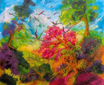'Birds & Bougainvillea' Original